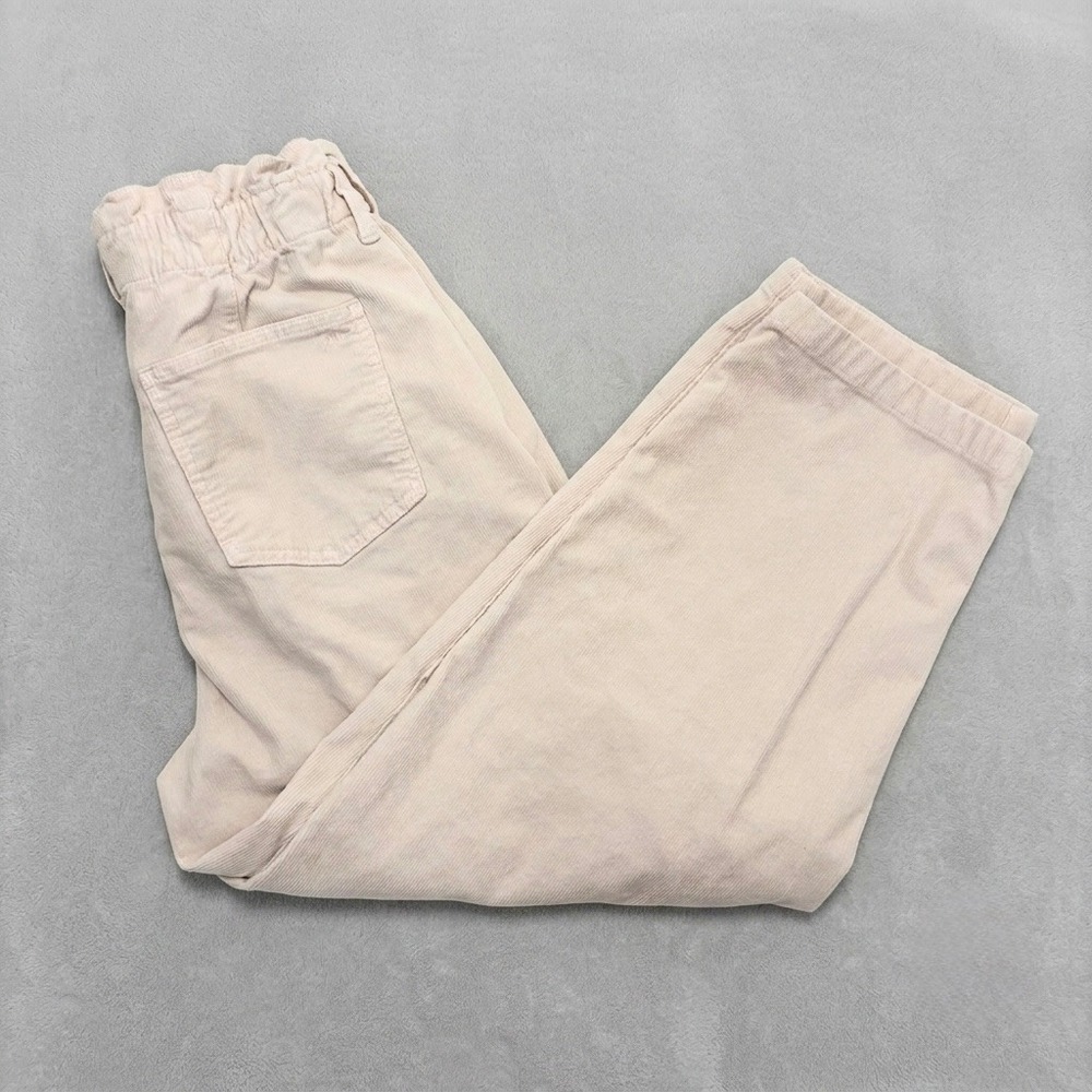 American Eagle Corduroy Paperbag Barrel Pants Size 10 R Beige Cream Stretch